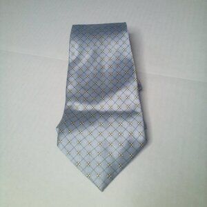 Albertini Silk Tie Hand Made Light Blue Silver Small Yellow Flowers